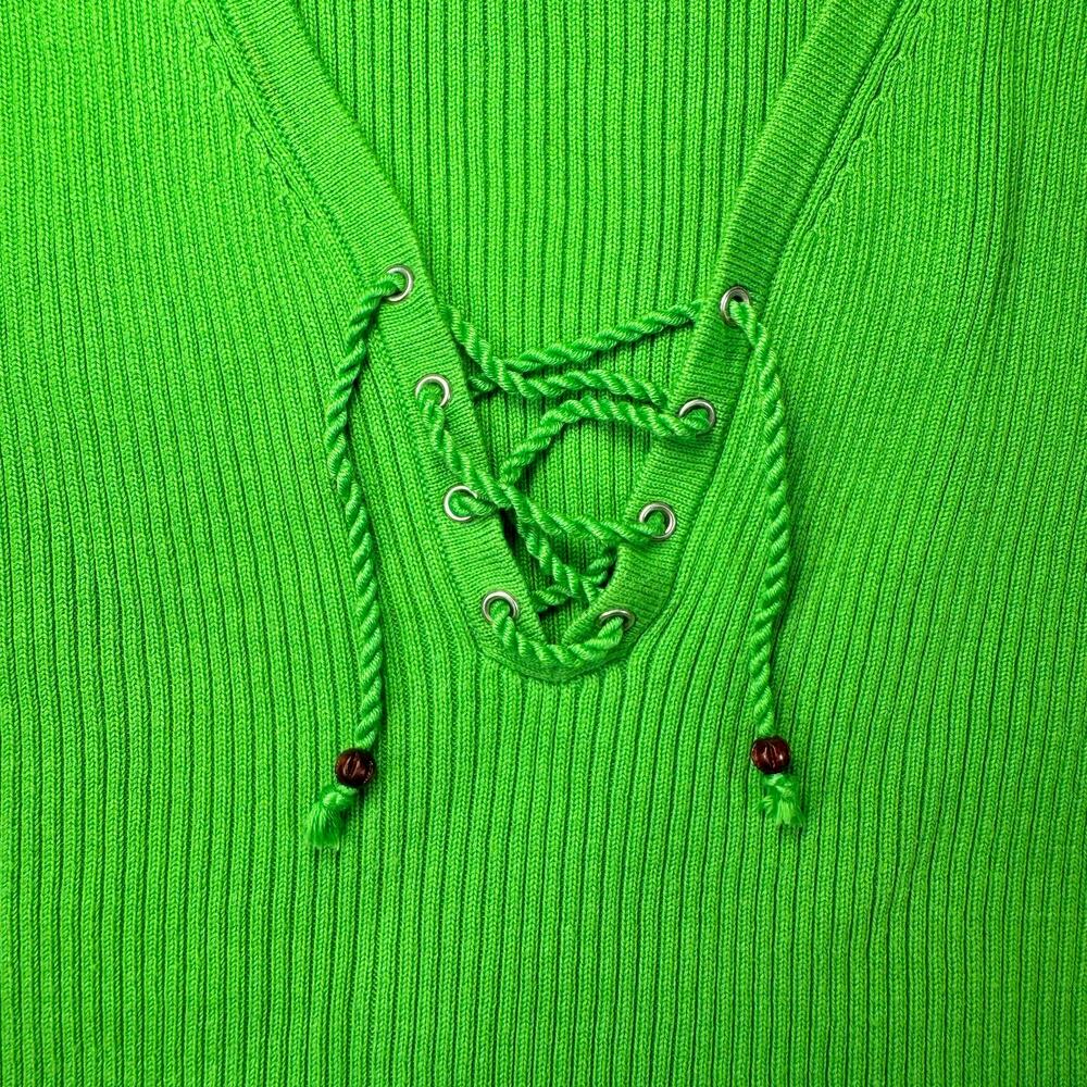 Lauren Ralph Lauren Sleeveless Top V-Neck Lime Green Women's Large Whimsy Y2K - Picture 10 of 16